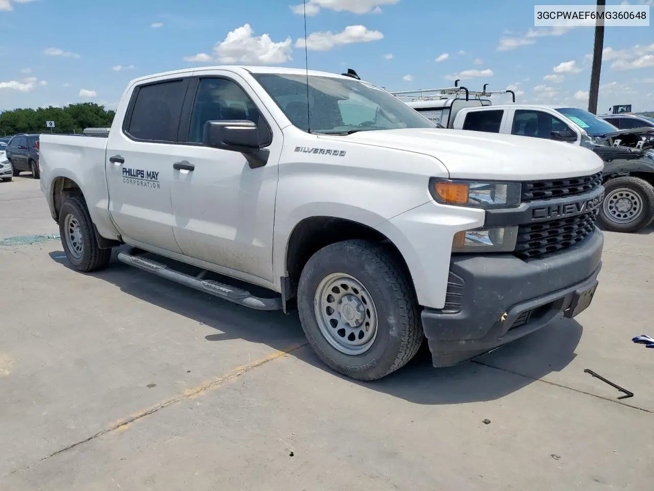 2021 Chevrolet Silverado C1500 VIN: 3GCPWAEF6MG360648 Lot: 62849035