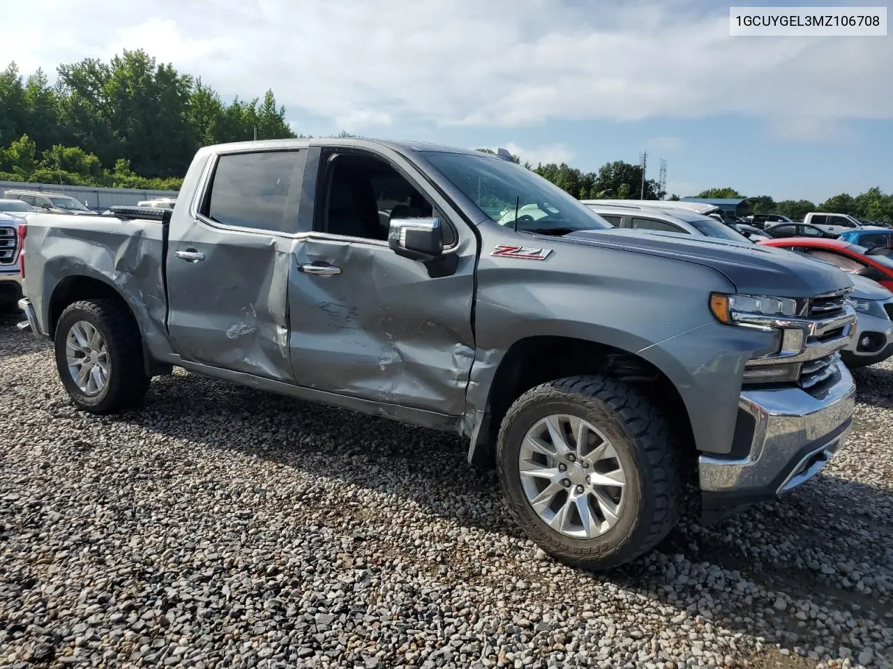 2021 Chevrolet Silverado K1500 Ltz VIN: 1GCUYGEL3MZ106708 Lot: 62961655