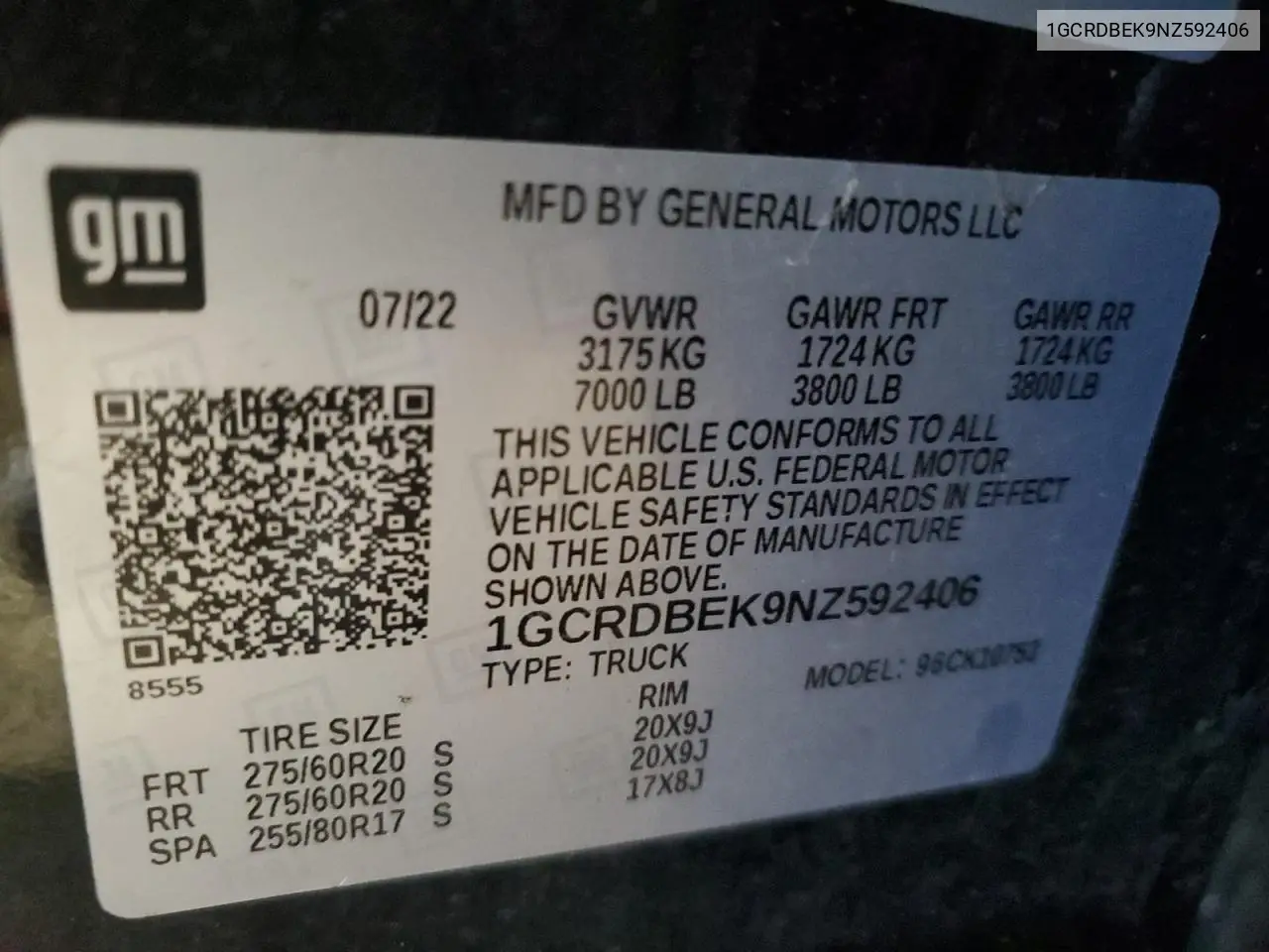 2022 Chevrolet Silverado K1500 Custom VIN: 1GCRDBEK9NZ592406 Lot: 62388375