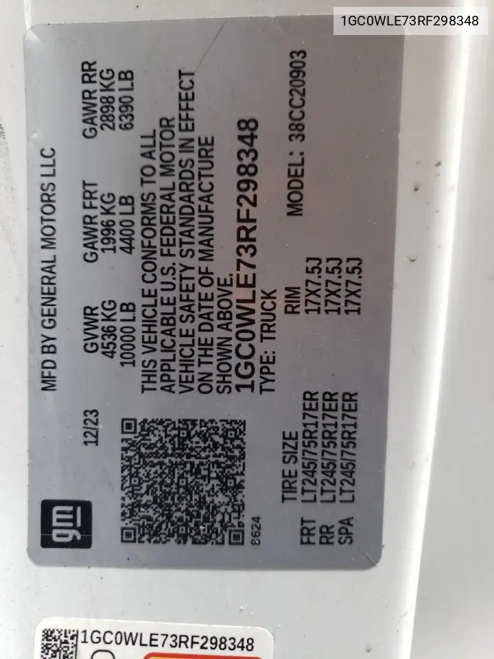 2024 Chevrolet Silverado C2500 Heavy Duty VIN: 1GC0WLE73RF298348 Lot: 60697585