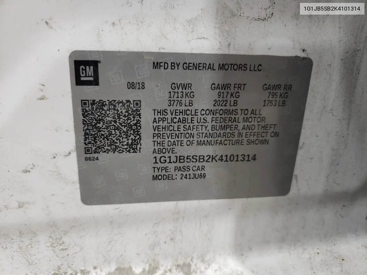 2019 Chevrolet Sonic Ls VIN: 1G1JB5SB2K4101314 Lot: 55087785