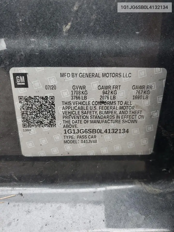 2020 Chevrolet Sonic VIN: 1G1JG6SB0L4132134 Lot: 56700295