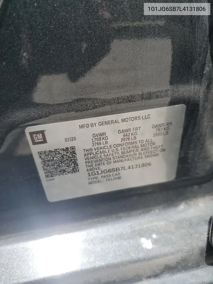 2020 Chevrolet Sonic VIN: 1G1JG6SB7L4131806 Lot: 62063825