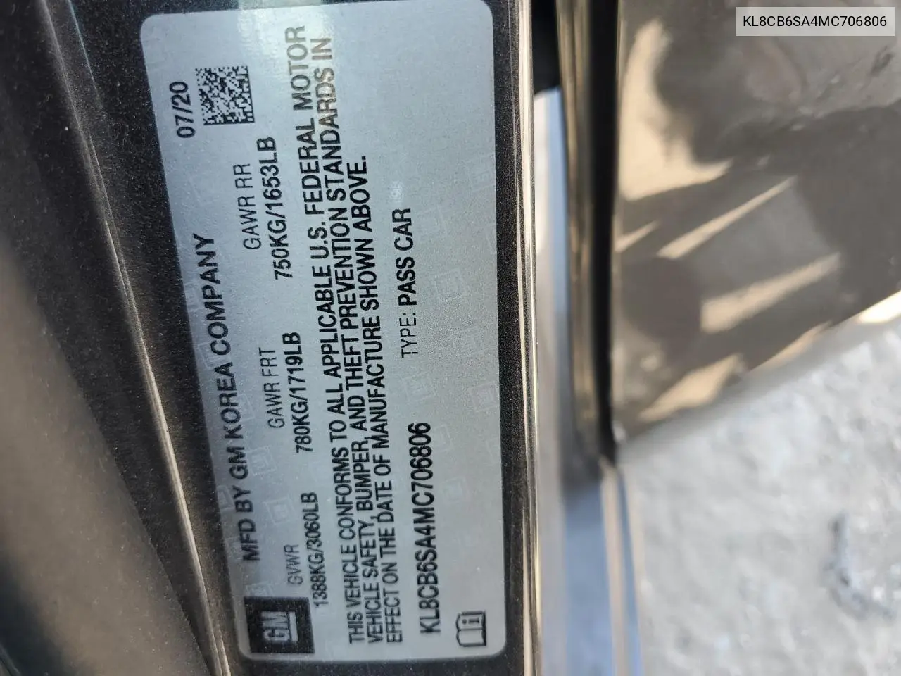 2021 Chevrolet Spark Ls VIN: KL8CB6SA4MC706806 Lot: 60316155