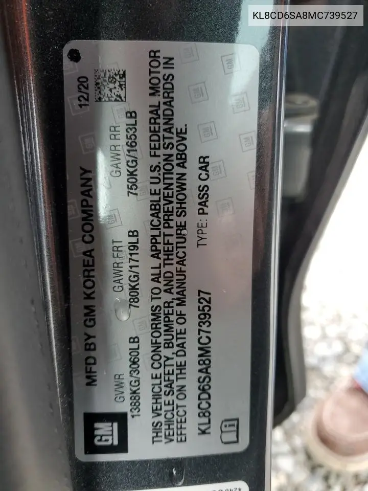 2021 Chevrolet Spark 1Lt VIN: KL8CD6SA8MC739527 Lot: 62373315