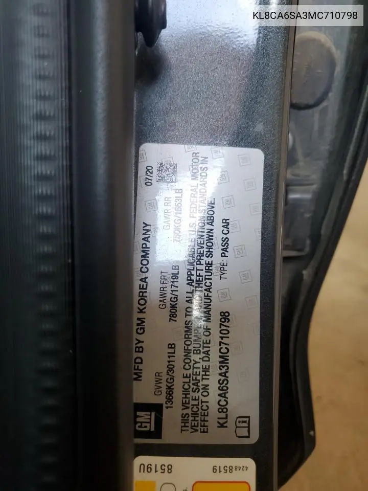 2021 Chevrolet Spark Ls VIN: KL8CA6SA3MC710798 Lot: 63390945