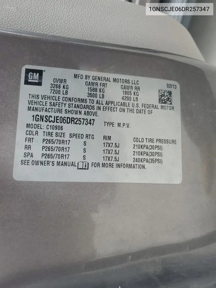 2013 Chevrolet Suburban C1500 Lt VIN: 1GNSCJE06DR257347 Lot: 56209335
