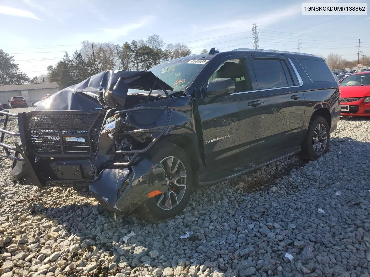 2021 Chevrolet Suburban K1500 Lt VIN: 1GNSKCKD0MR138862 Lot: 43693085