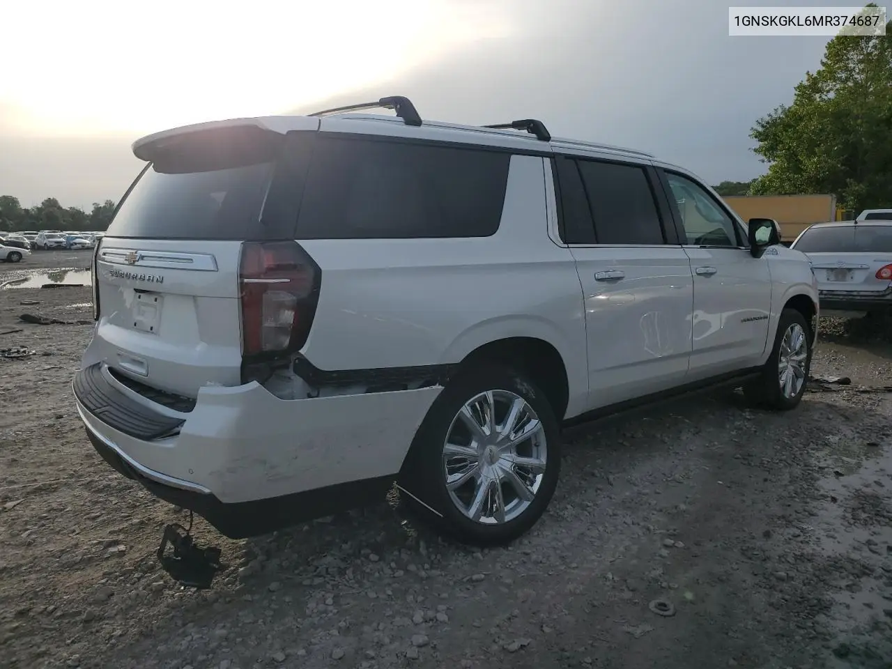 2021 Chevrolet Suburban K1500 High Country VIN: 1GNSKGKL6MR374687 Lot: 55976975