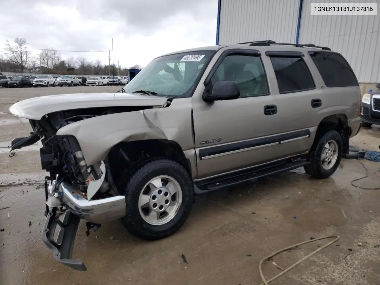 2001 Chevrolet Tahoe K1500 VIN: 1GNEK13T81J137816 Lot: 49622495
