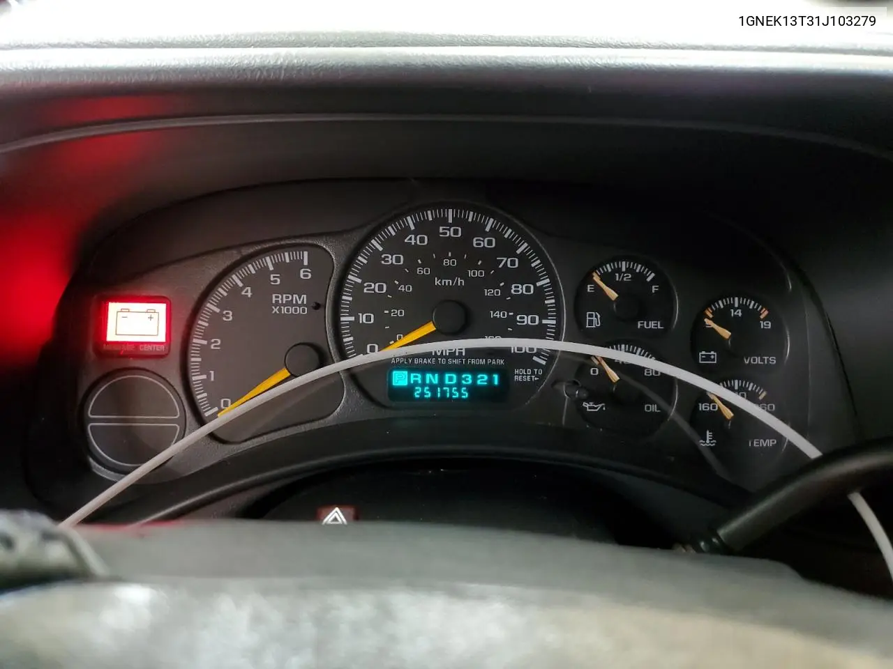 2001 Chevrolet Tahoe K1500 VIN: 1GNEK13T31J103279 Lot: 60109435