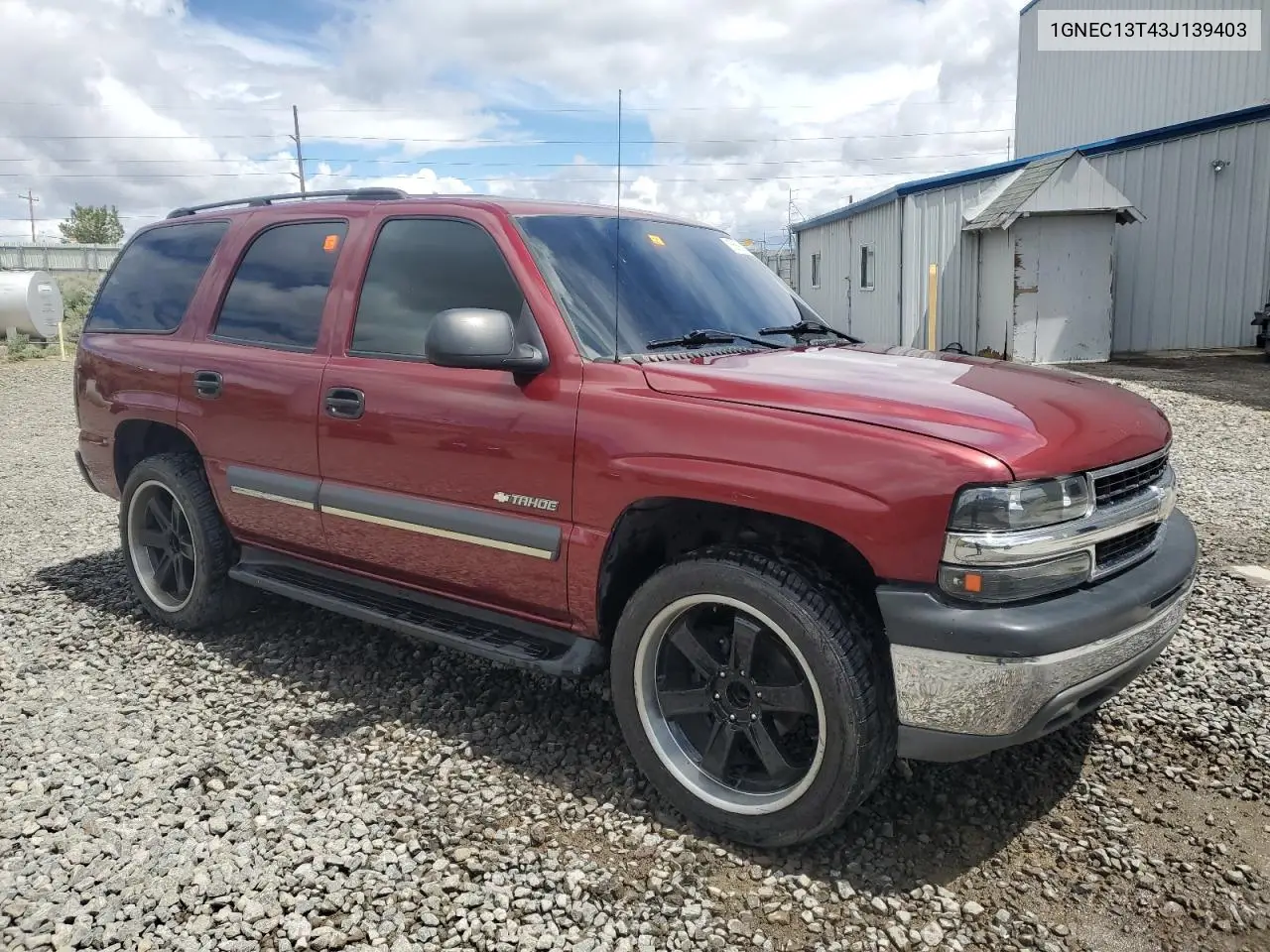 2003 Chevrolet Tahoe C1500 VIN: 1GNEC13T43J139403 Lot: 56891365