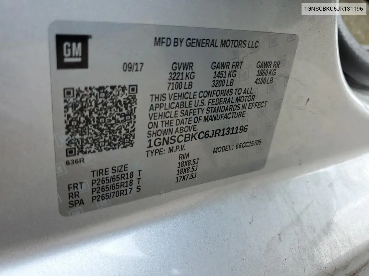 2018 Chevrolet Tahoe C1500 Lt VIN: 1GNSCBKC6JR131196 Lot: 61868435