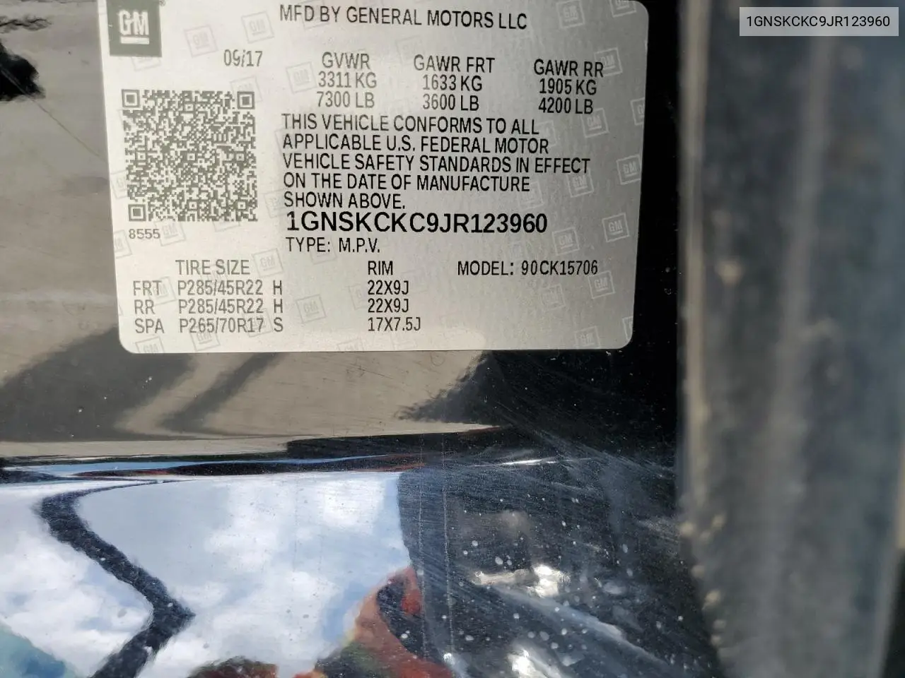 2018 Chevrolet Tahoe K1500 Premier VIN: 1GNSKCKC9JR123960 Lot: 62316205