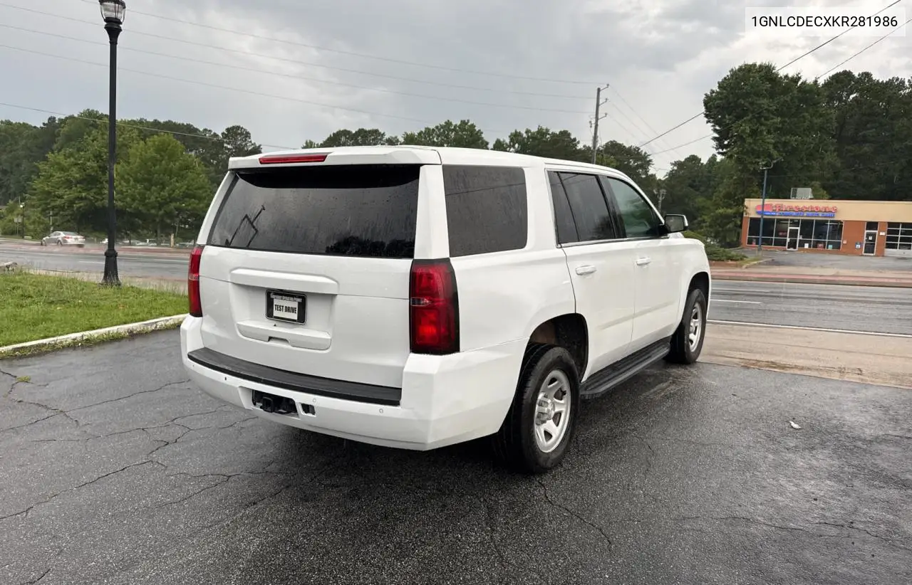 2019 Chevrolet Tahoe Police VIN: 1GNLCDECXKR281986 Lot: 63148895