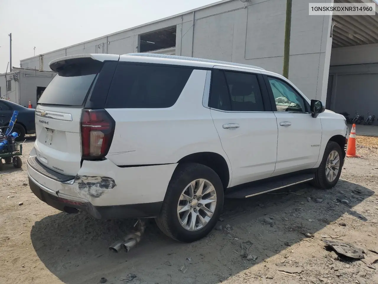 2022 Chevrolet Tahoe K1500 Premier VIN: 1GNSKSKDXNR314960 Lot: 59435085