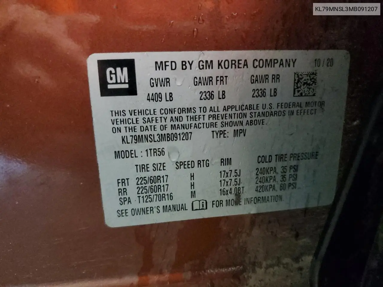 2021 Chevrolet Trailblazer Ls VIN: KL79MNSL3MB091207 Lot: 58652415
