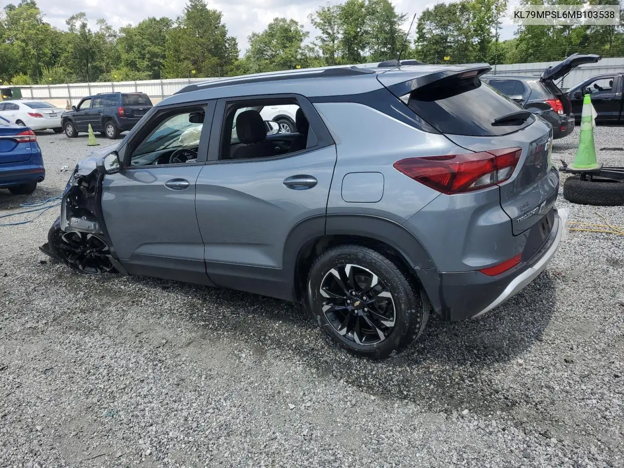 2021 Chevrolet Trailblazer Lt VIN: KL79MPSL6MB103538 Lot: 63223165