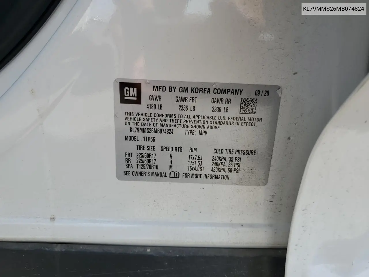 2021 Chevrolet Trailblazer Ls VIN: KL79MMS26MB074824 Lot: 63806075