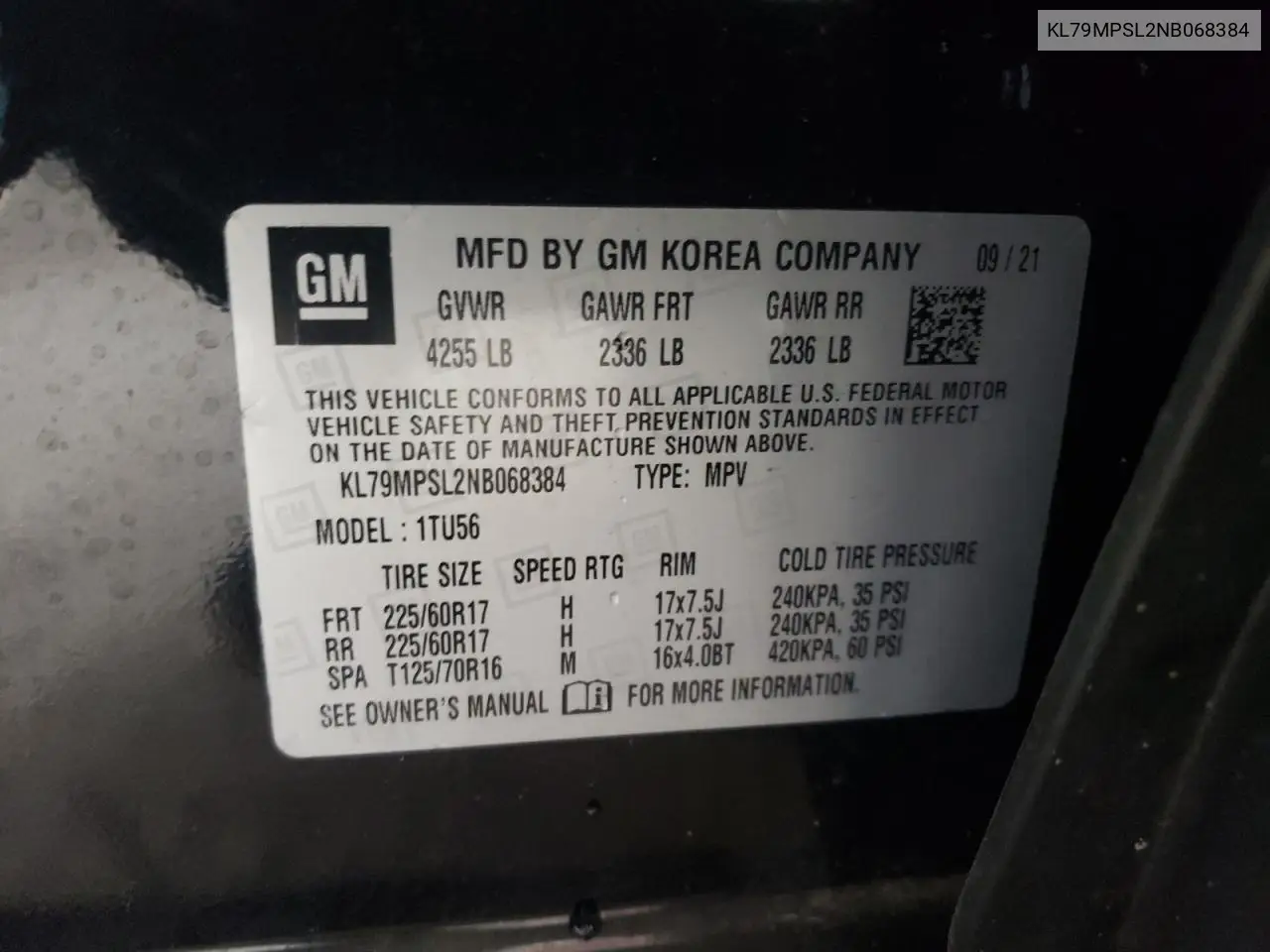 2022 Chevrolet Trailblazer Lt VIN: KL79MPSL2NB068384 Lot: 60280625