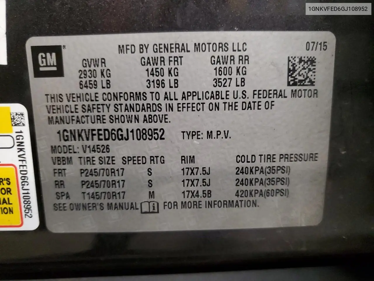 2016 Chevrolet Traverse Ls VIN: 1GNKVFED6GJ108952 Lot: 56279435