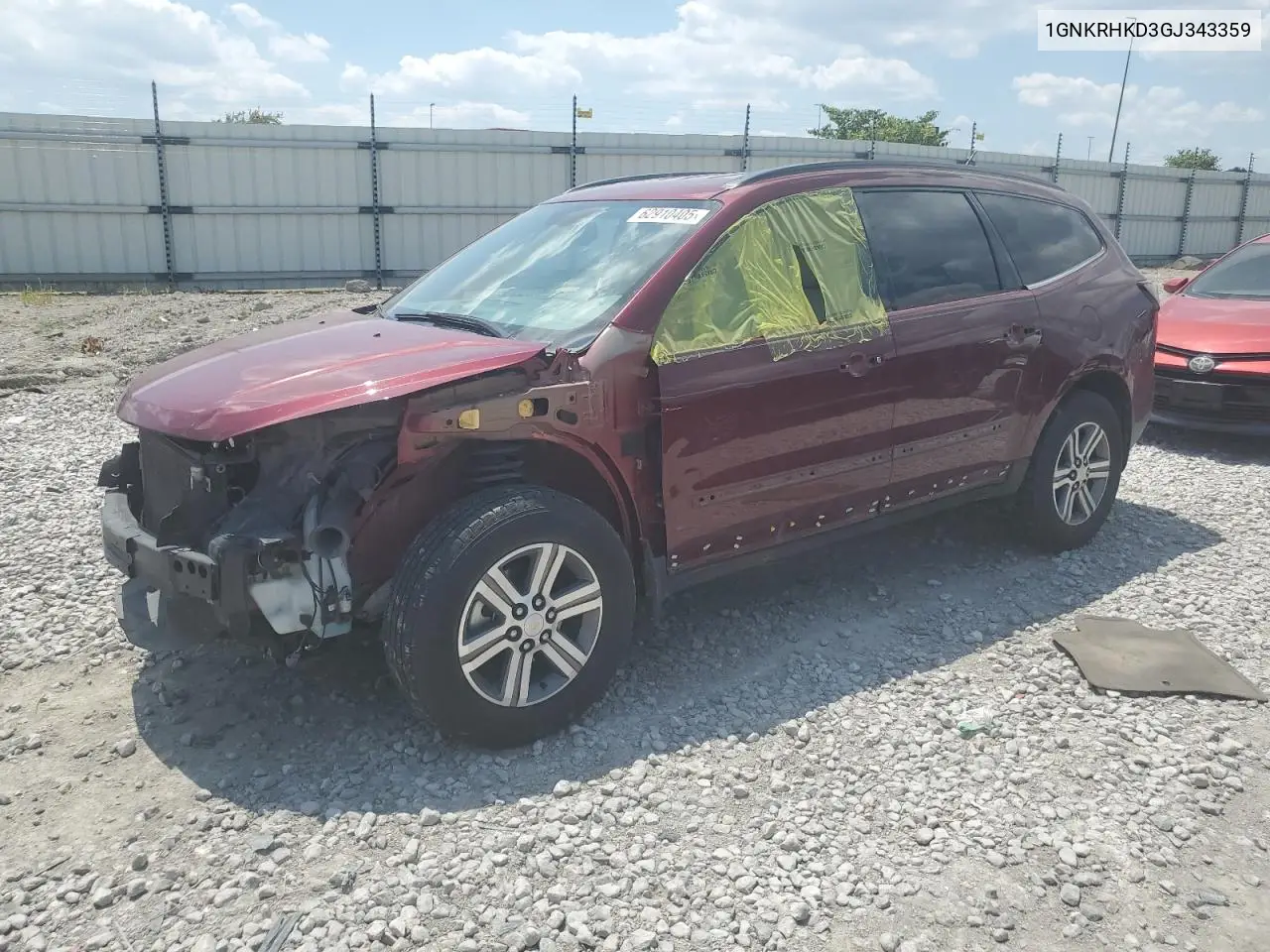 2016 Chevrolet Traverse Lt VIN: 1GNKRHKD3GJ343359 Lot: 62910405