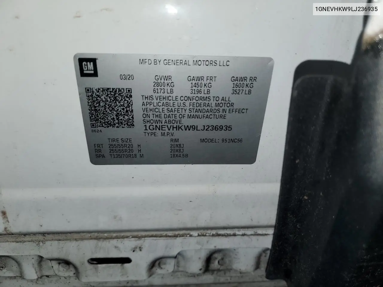 2020 Chevrolet Traverse Lt VIN: 1GNEVHKW9LJ236935 Lot: 56395265