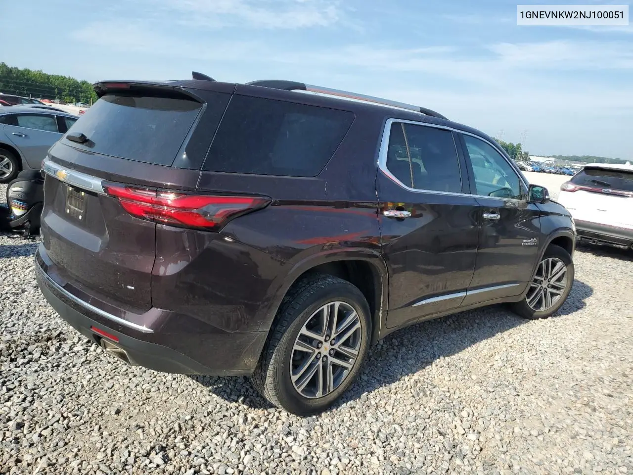 2022 Chevrolet Traverse High Country VIN: 1GNEVNKW2NJ100051 Lot: 62168255