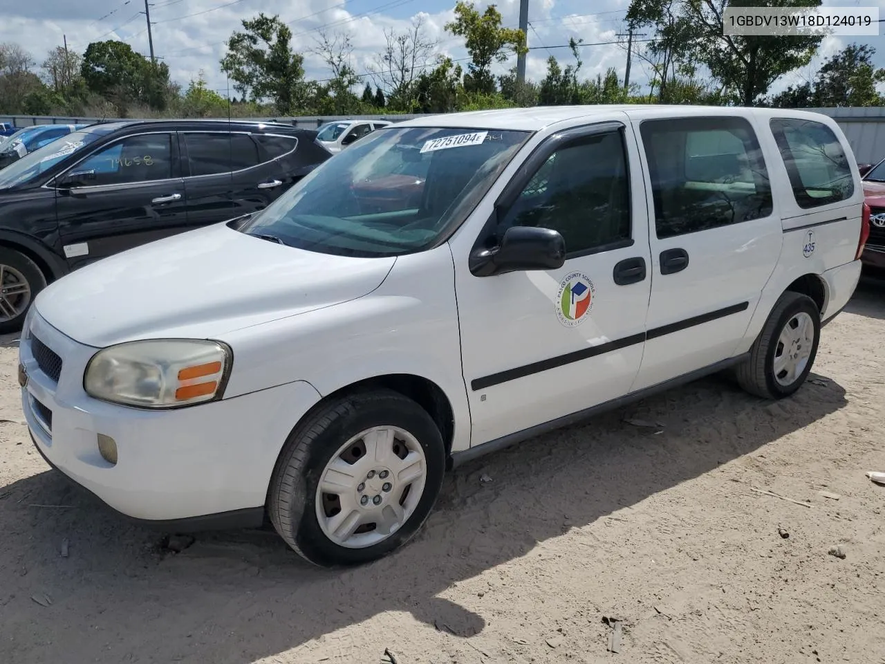 2008 Chevrolet Uplander Incomplete VIN: 1GBDV13W18D124019 Lot: 72751094