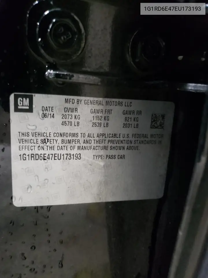 2014 Chevrolet Volt VIN: 1G1RD6E47EU173193 Lot: 65062365
