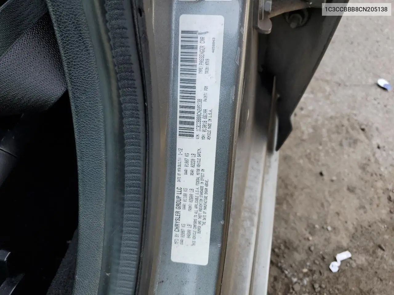 2012 Chrysler 200 Touring VIN: 1C3CCBBB8CN205138 Lot: 62647195