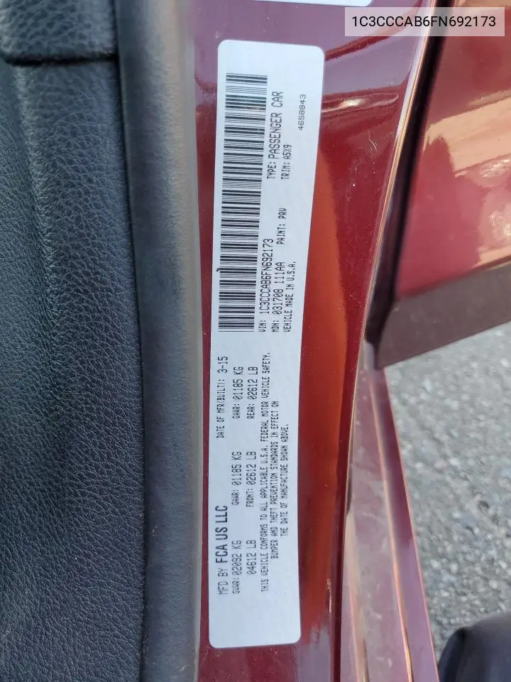 2015 Chrysler 200 Limited VIN: 1C3CCCAB6FN692173 Lot: 56525375