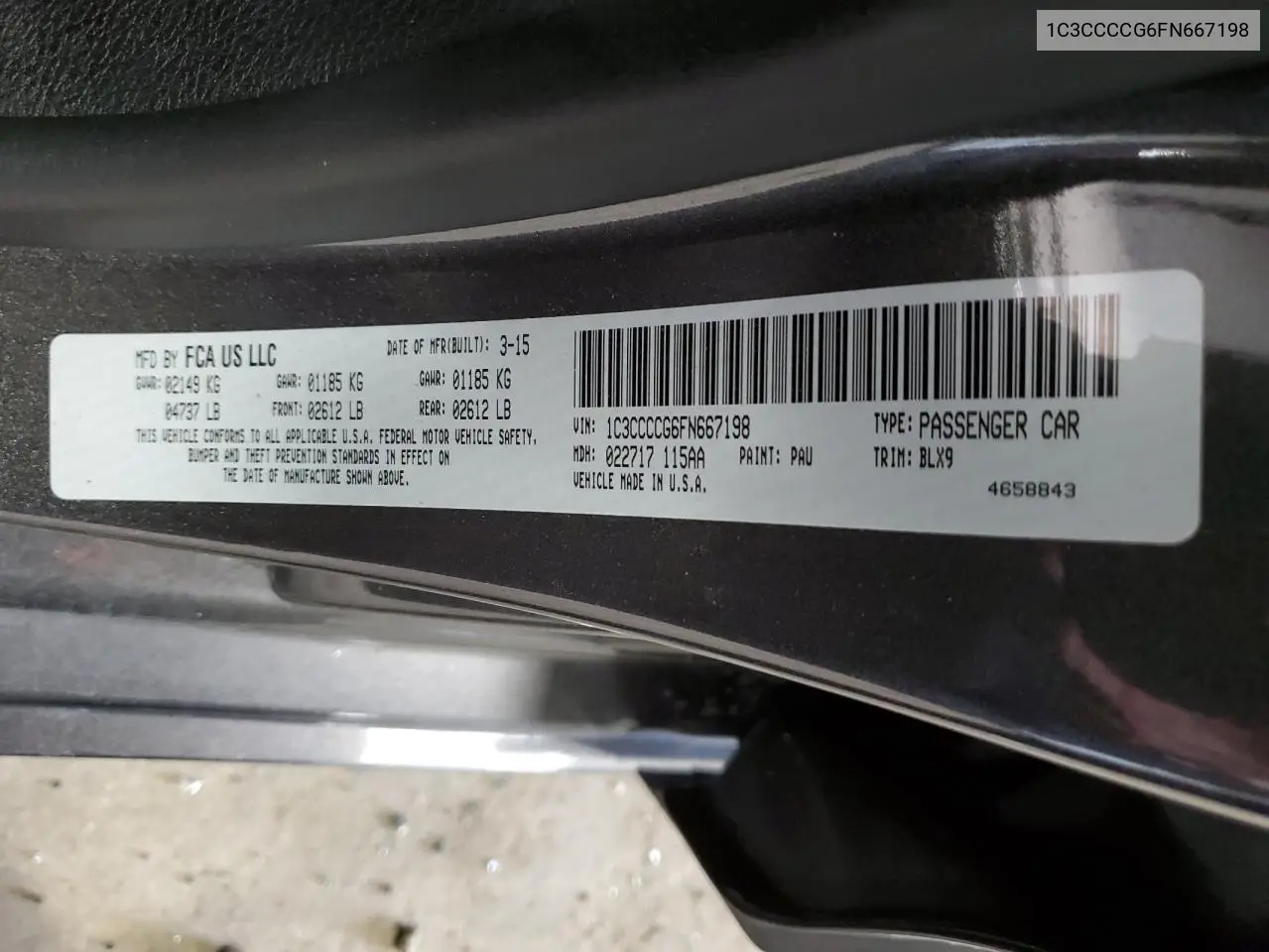 2015 Chrysler 200 C VIN: 1C3CCCCG6FN667198 Lot: 62390435