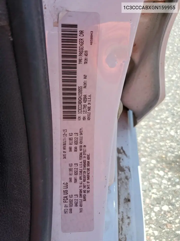 2016 Chrysler 200 Limited VIN: 1C3CCCABXGN159955 Lot: 62780225