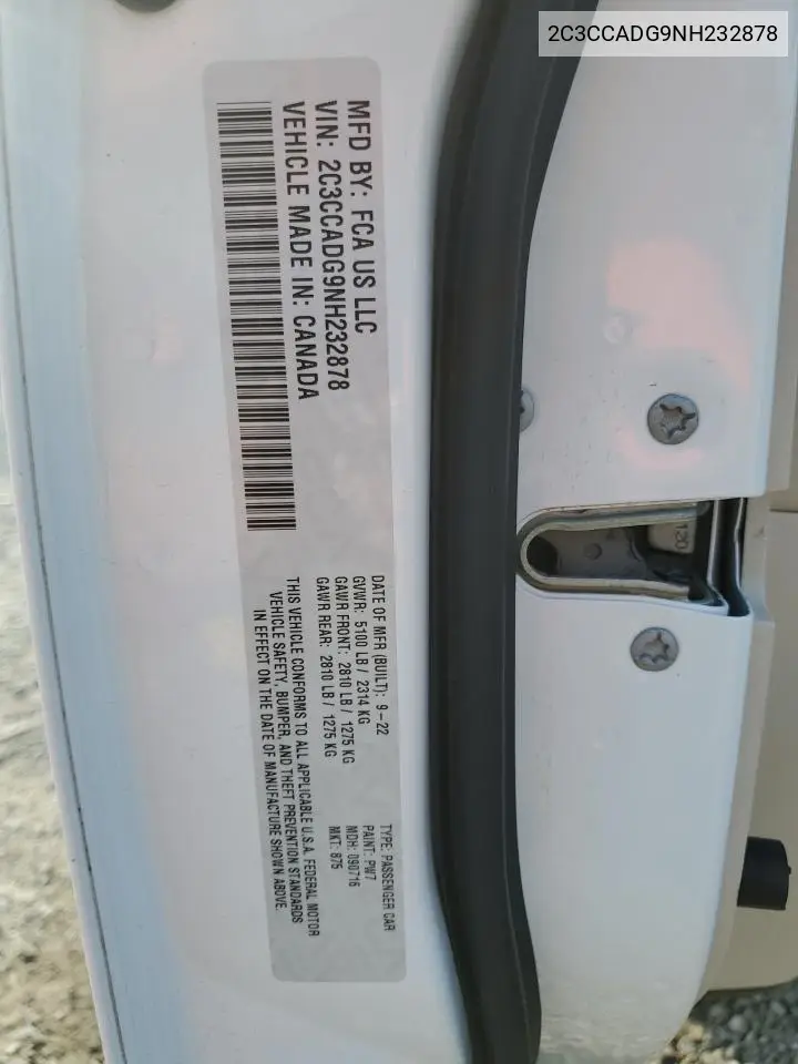 2022 Chrysler 300 Touring L VIN: 2C3CCADG9NH232878 Lot: 56329095
