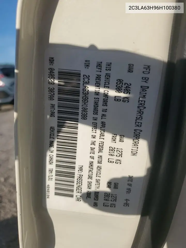 2006 Chrysler 300C VIN: 2C3LA63H96H100380 Lot: 63024255