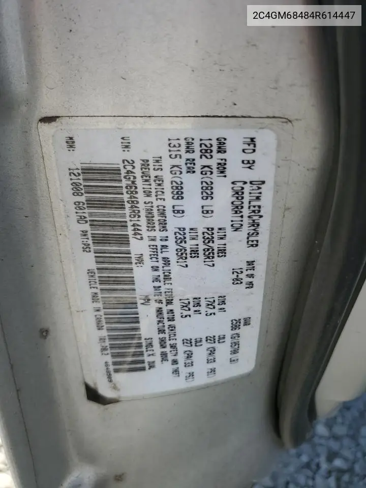 2004 Chrysler Pacifica VIN: 2C4GM68484R614447 Lot: 55360055
