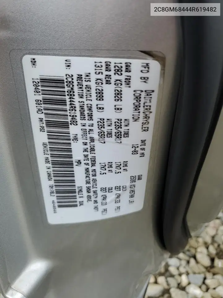2004 Chrysler Pacifica VIN: 2C8GM68444R619482 Lot: 61266285