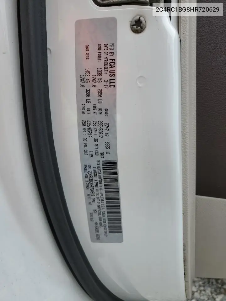 2017 Chrysler Pacifica Touring L VIN: 2C4RC1BG8HR720629 Lot: 62587355
