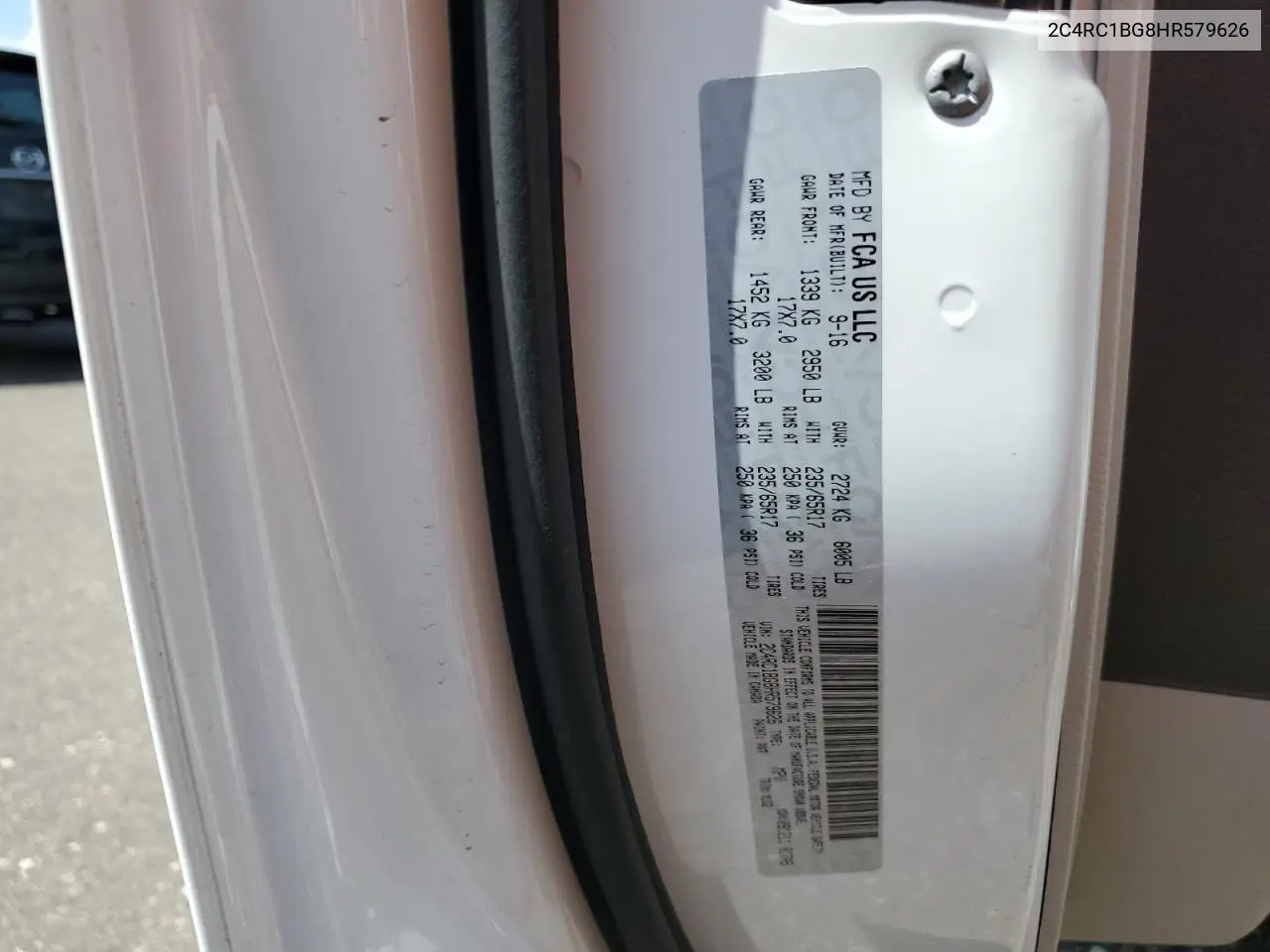 2017 Chrysler Pacifica Touring L VIN: 2C4RC1BG8HR579626 Lot: 62736085