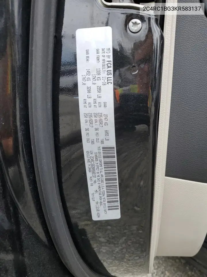 2019 Chrysler Pacifica Touring L VIN: 2C4RC1BG3KR583137 Lot: 62422205