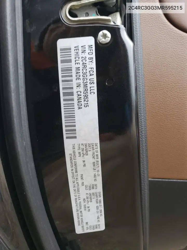 2021 Chrysler Pacifica Limited VIN: 2C4RC3GG3MR595215 Lot: 52227494