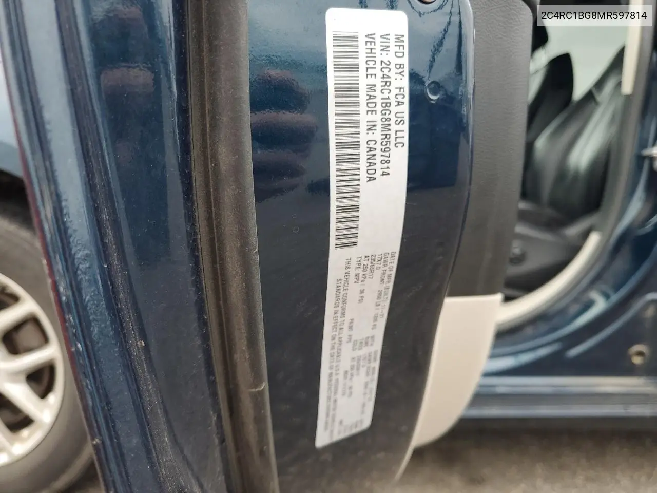 2021 Chrysler Pacifica Touring L VIN: 2C4RC1BG8MR597814 Lot: 62673915