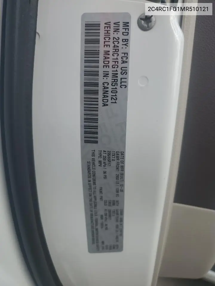 2021 Chrysler Pacifica Touring VIN: 2C4RC1FG1MR510121 Lot: 78366954