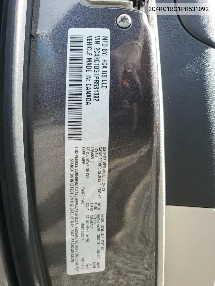 2023 Chrysler Pacifica Touring L VIN: 2C4RC1BG1PR531092 Lot: 56870545