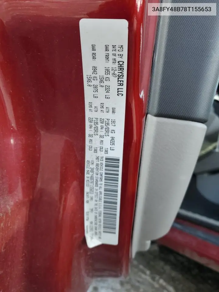 2008 Chrysler Pt Cruiser VIN: 3A8FY48B78T155653 Lot: 56373975