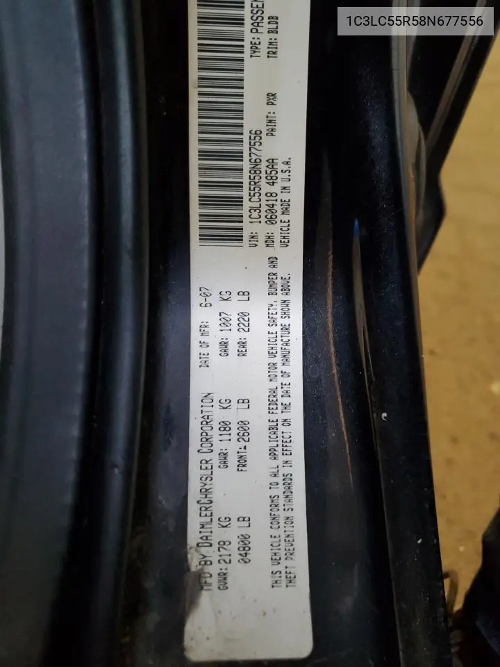 2008 Chrysler Sebring Touring VIN: 1C3LC55R58N677556 Lot: 61209295