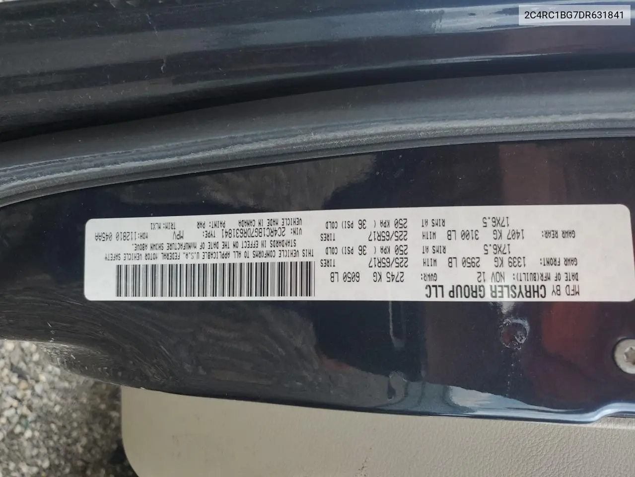 2013 Chrysler Town & Country Touring VIN: 2C4RC1BG7DR631841 Lot: 64693455