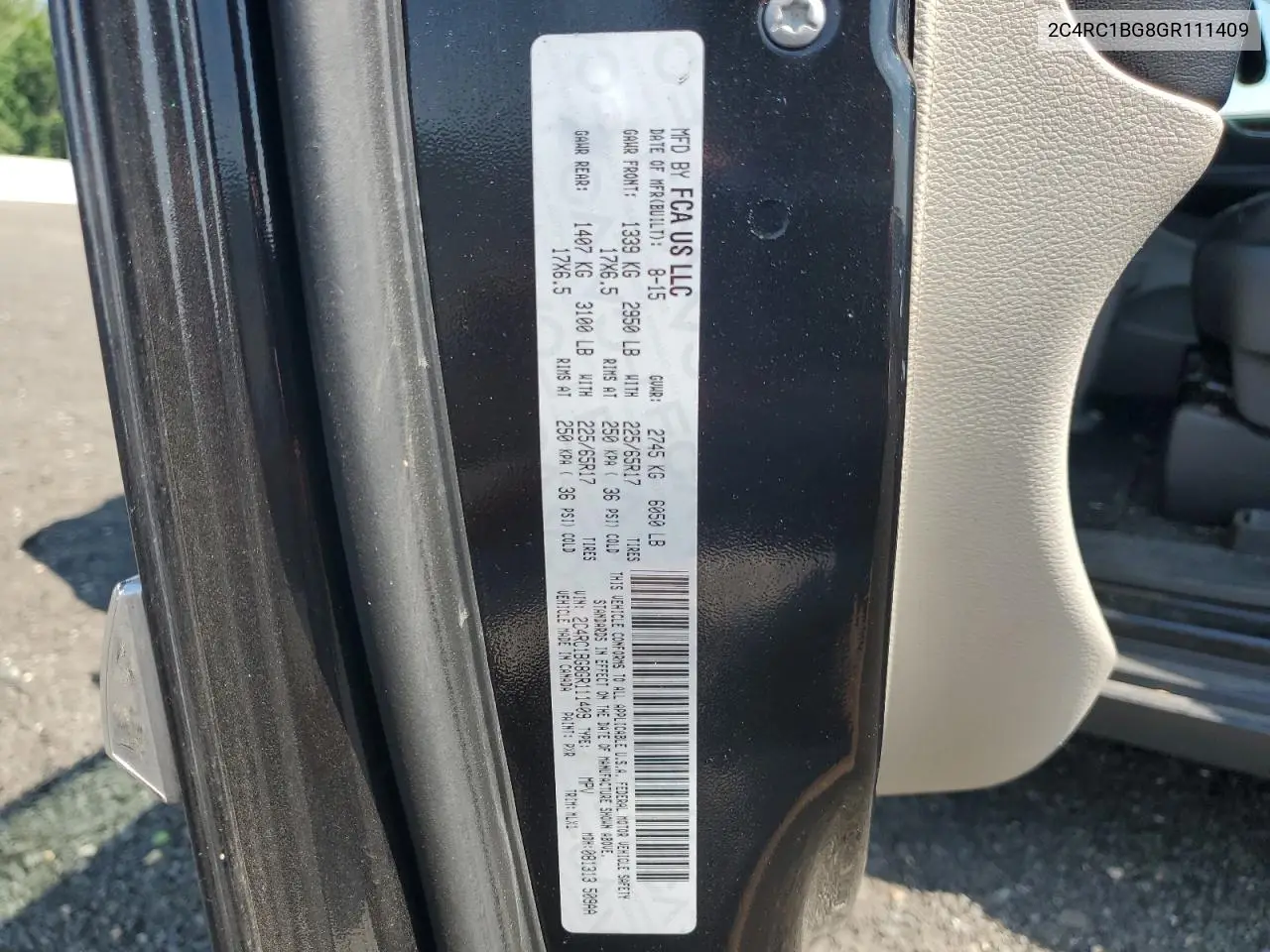 2016 Chrysler Town & Country Touring VIN: 2C4RC1BG8GR111409 Lot: 63089485