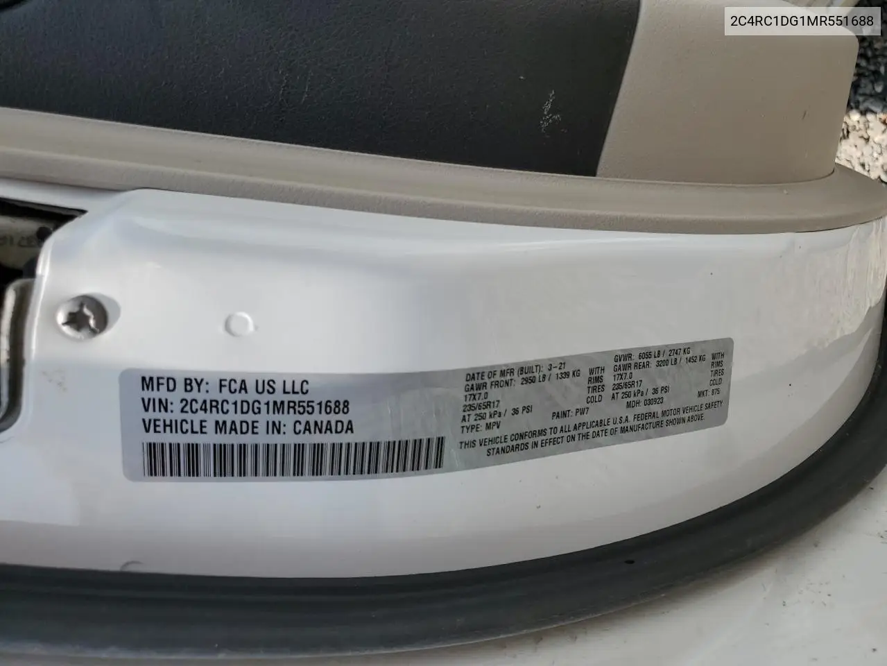 2021 Chrysler Voyager Lxi VIN: 2C4RC1DG1MR551688 Lot: 59398175